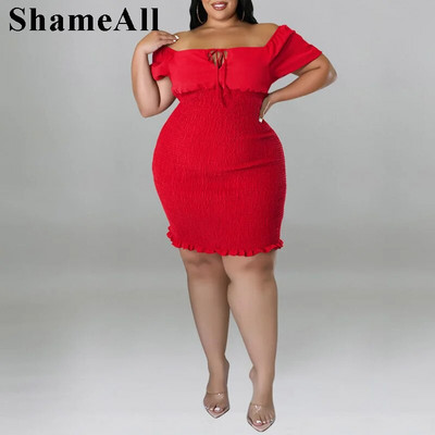 Didelio dydžio, nuplėšta nuo pečių, 4XL maža suknelė su tampriu apvalkalu, vasarinė solidi, seksuali marlė, sulankstoma be nugaros, naktinio vakarėlio klubo apranga