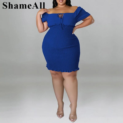 Didelio dydžio, nuplėšta nuo pečių, 4XL maža suknelė su tampriu apvalkalu, vasarinė solidi, seksuali marlė, sulankstoma be nugaros, naktinio vakarėlio klubo apranga