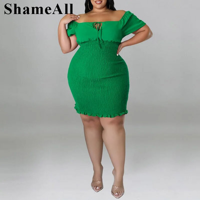 Didelio dydžio, nuplėšta nuo pečių, 4XL maža suknelė su tampriu apvalkalu, vasarinė solidi, seksuali marlė, sulankstoma be nugaros, naktinio vakarėlio klubo apranga