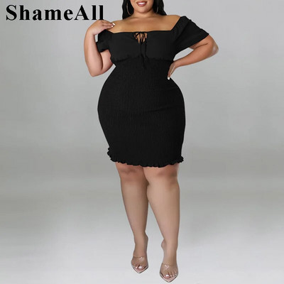 Didelio dydžio, nuplėšta nuo pečių, 4XL maža suknelė su tampriu apvalkalu, vasarinė solidi, seksuali marlė, sulankstoma be nugaros, naktinio vakarėlio klubo apranga