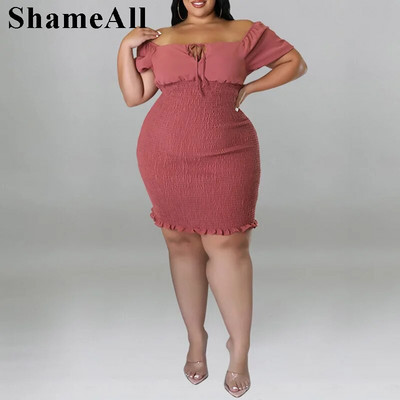 Didelio dydžio, nuplėšta nuo pečių, 4XL maža suknelė su tampriu apvalkalu, vasarinė solidi, seksuali marlė, sulankstoma be nugaros, naktinio vakarėlio klubo apranga