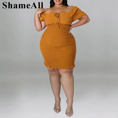 Didelio dydžio, nuplėšta nuo pečių, 4XL maža suknelė su tampriu apvalkalu, vasarinė solidi, seksuali marlė, sulankstoma be nugaros, naktinio vakarėlio klubo apranga