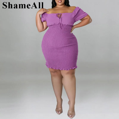 Didelio dydžio, nuplėšta nuo pečių, 4XL maža suknelė su tampriu apvalkalu, vasarinė solidi, seksuali marlė, sulankstoma be nugaros, naktinio vakarėlio klubo apranga