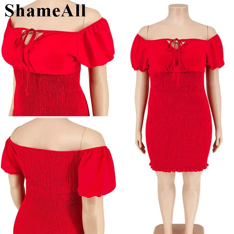 Didelio dydžio, nuplėšta nuo pečių, 4XL maža suknelė su tampriu apvalkalu, vasarinė solidi, seksuali marlė, sulankstoma be nugaros, naktinio vakarėlio klubo apranga