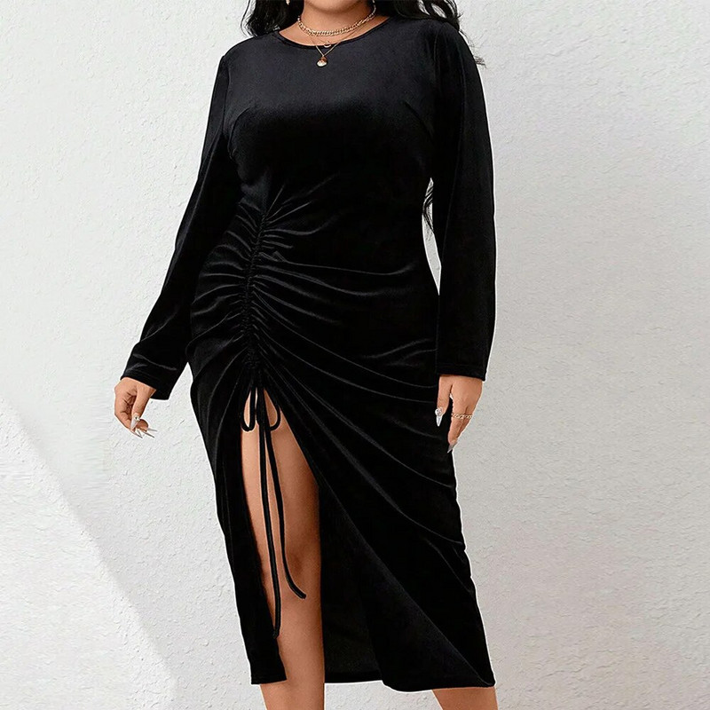 Didelio dydžio moteriškos vakarėliui skirtos suknelės 2023 m. rudenį Nauja seksuali skelto aksomo vakarinė suknelė Madinga vienspalvė Elegantiška didelių dydžių suknelė