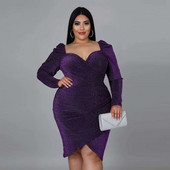 Didelio dydžio mini suknelė purpurinė blizganti blizganti seksuali moteriška ilgomis rankovėmis pavasario vasara asimetriška naktinio klubo vakarėlio suknelės dideli dydžiai