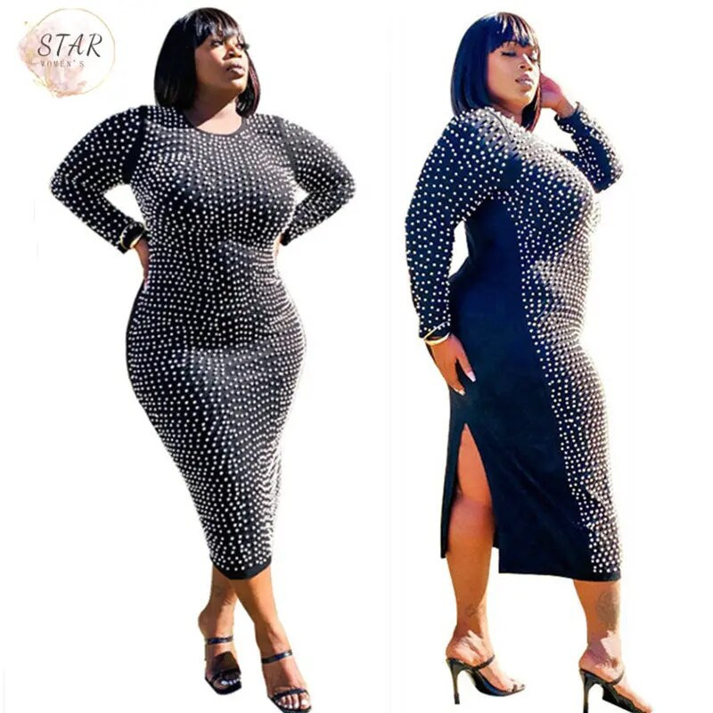 Haljine veće veličine za žene 2021. Party Eleagent Uredska dama Slip Maxi haljina s perlama Odjeća za noćni klub Veleprodaja Dropshipping