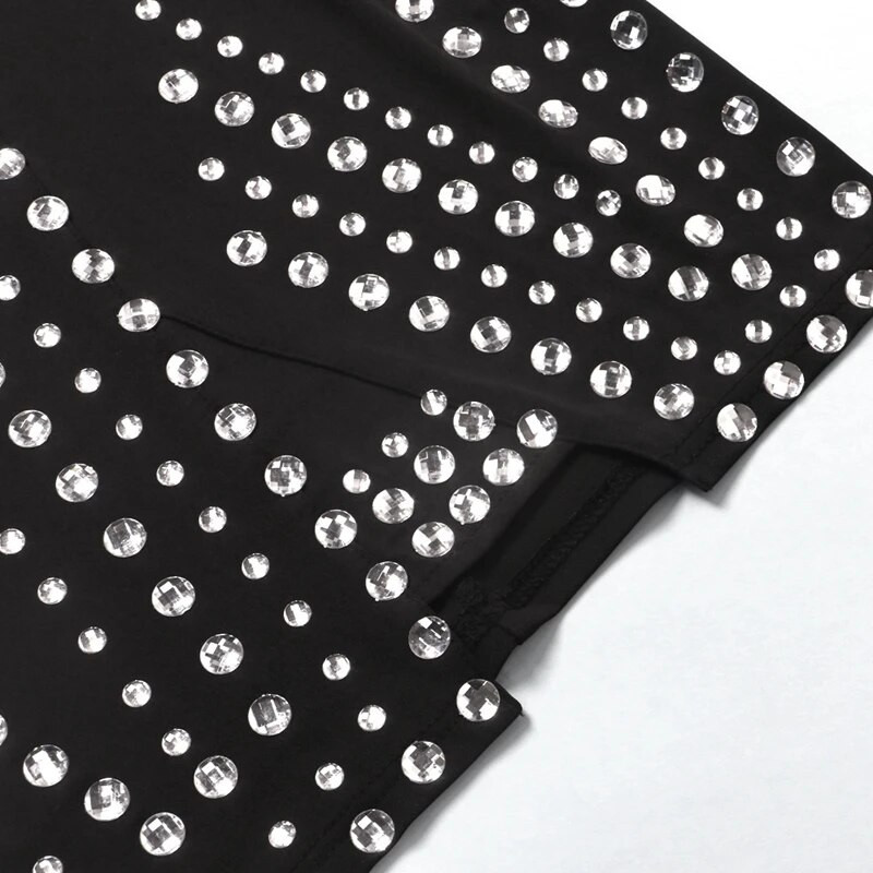 Seksuali juoda vakarėliui skirta suknelė moterims Naujųjų metų elegantiška vakarinė Bodycon suknelė ilgomis rankovėmis blizgančiomis krištolo karoliukais papuošta klubo gimtadienio suknelė
