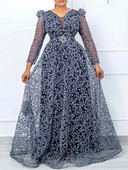 Φορέματα LW Plus Size Print See Through A Line Φόρεμα Κομψό φόρεμα για πάρτι Φθινοπωρινό μακρυμάνικο maxi φόρεμα σέξι βραδινό φόρεμα vestido