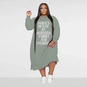 5XL suures suuruses naiste riided lahtised Midi-kirjaga seelik trükitud naiste kapuutsiga kleit, mood vabaaja 7 värvi valikuline ülemõõduline