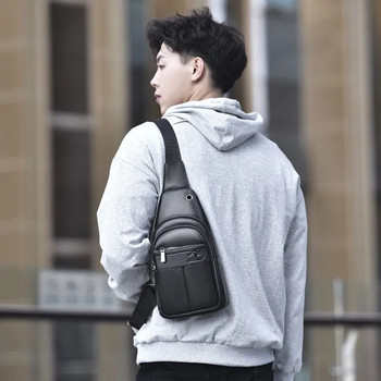 Мъжка туристическа многофункционална чанта за гърди Дизайнерска ежедневна чанта през рамо от PU кожа за мъже Универсална черна ретро чанта през рамо