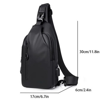 1 Ανδρική τσάντα στήθους φόρτισης USB μεγάλης χωρητικότητας Fashion Simple Commuter Ελαφρύ τσαντάκι χιαστί ώμου
