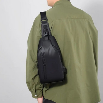 1 Ανδρική τσάντα στήθους φόρτισης USB μεγάλης χωρητικότητας Fashion Simple Commuter Ελαφρύ τσαντάκι χιαστί ώμου