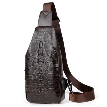 Ανδρική δερμάτινη τσάντα στήθους μάρκας πολυτελείας Τσάντα Messenger τσάντα USB φόρτισης χιαστί ανδρική τσάντα στήθους με σχέδιο κροκόδειλου