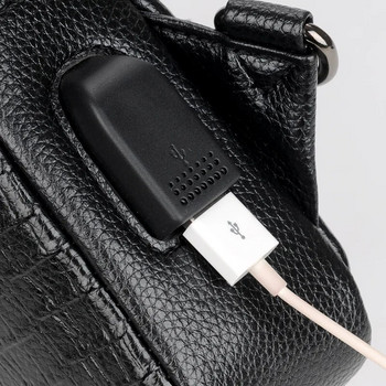Ανδρική δερμάτινη τσάντα στήθους μάρκας πολυτελείας Τσάντα Messenger τσάντα USB φόρτισης χιαστί ανδρική τσάντα στήθους με σχέδιο κροκόδειλου