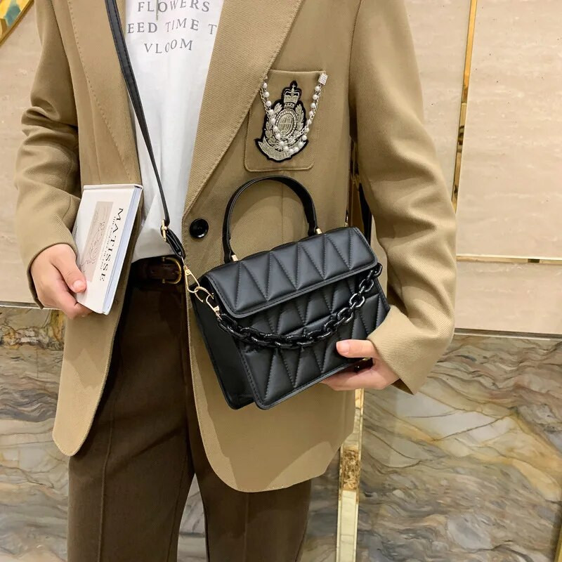 Trendovska karirana ženska torba na rame Modne lančane torbe preko ramena Dizajnerske marke torbice i torbice Male torbe s preklopom na ručki