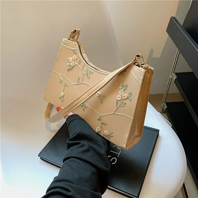 Τσάντα ώμου καλοκαιρινής δαντέλας με φλοράλ ραφές για γυναίκες 2023 Μαλακές δερμάτινες τσάντες μασχάλης από PU Τσάντα ταξιδιού για κορίτσια Μικρή τσάντα