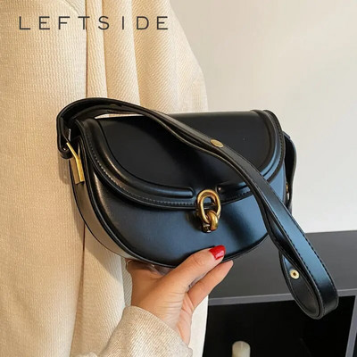 LEFTSIDE Saddle Crossbody τσάντες για γυναίκες 2023 Trend Fashion PU Δερμάτινες μικρές τσάντες ώμου και πορτοφόλια Solid Vintage Bag