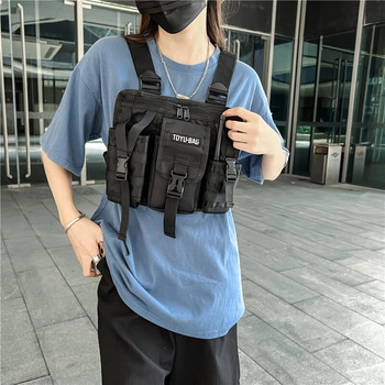 Unisex τσάντα στήθους Λειτουργική τακτική συσκευασία στήθους Μόδα Bullet Hip hop γιλέκο Streetwear Τσάντες μέσης Γυναικεία Μαύρη τσάντα στήθους