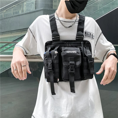 Uniszex mellkastáska Funkcionális taktikai mellkasi csomag Divat Bullet Hip Hop mellény Utcai ruházati táskák Deréktáska Női Fekete mellkastáska