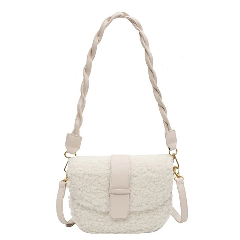 2023 m. žiemos moteriškas pečių krepšys „Messenger Weave Strap“ balno krepšys pažastyse Naujas aukštos kokybės pliušinis kailinis krepšys moteriškų rankinių dizaineris