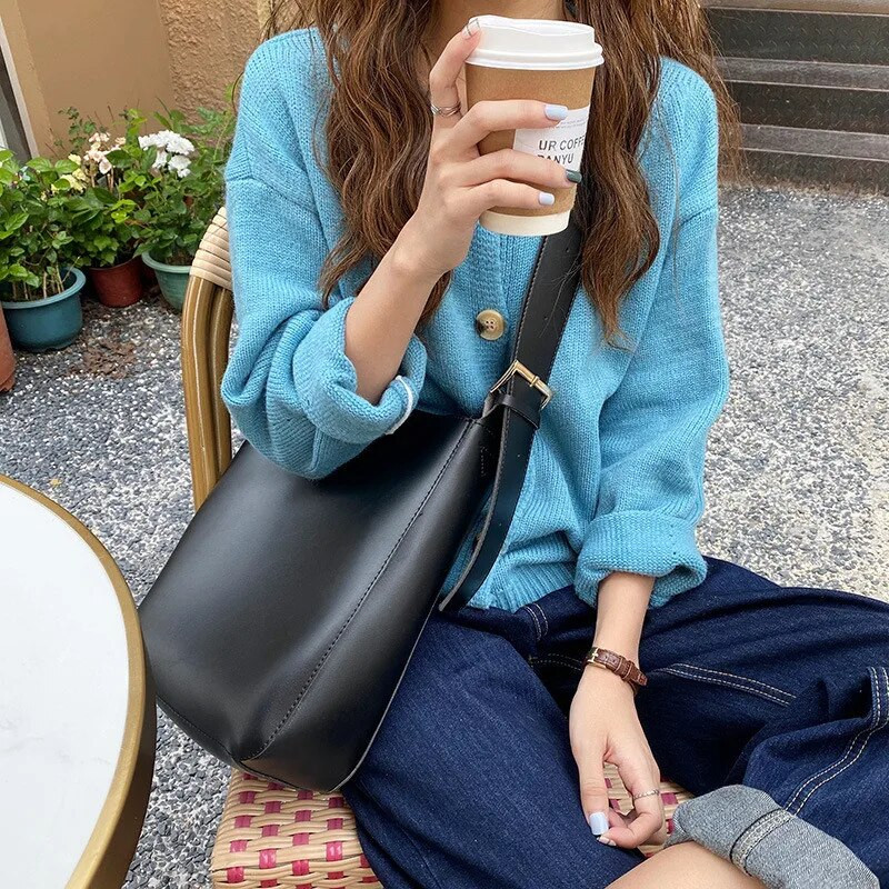 Fashion Pu Δερμάτινες σύνθετες τσάντες για γυναικείες τσάντες casual μασίφ μεγάλης χωρητικότητας κουβά για γυναίκες Απλές τσάντες ώμου μεγάλη τσάντα