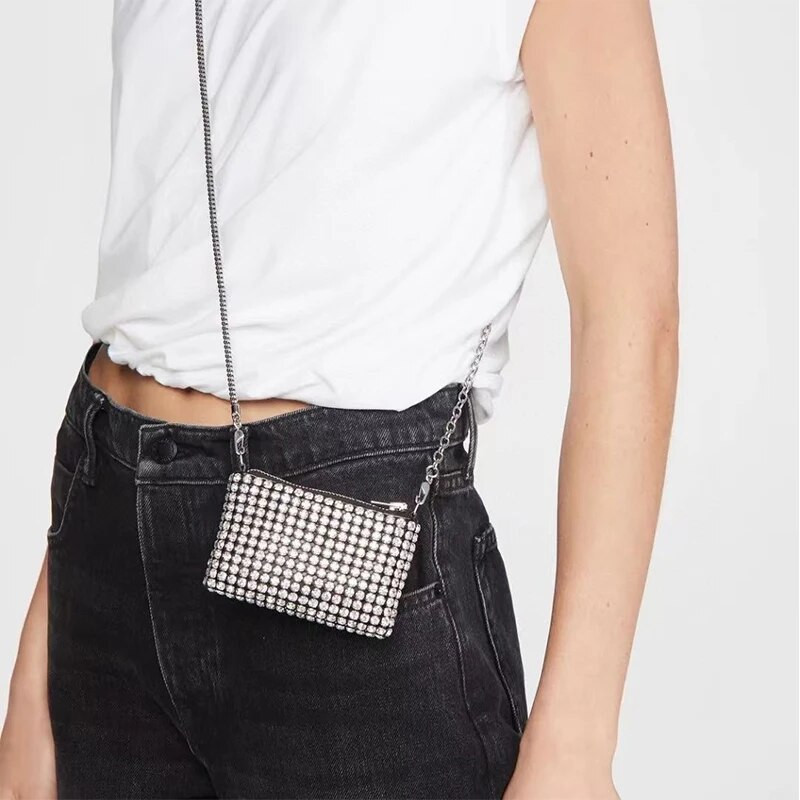 JIOMAY prabangios dizainerių rankinės moterims 2022 m. Kalnų krištolas Krepšiai Moterų piniginė lūpų dažams Mados vakarėlio grandinėlė Mini pečių krepšiai