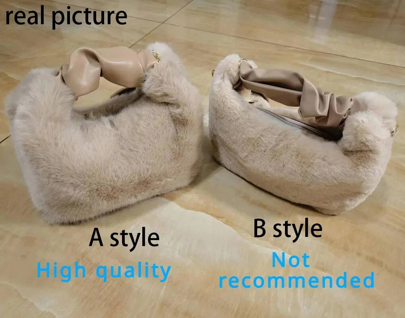 Moteriškos dirbtinio kailio pliušinės rankinės, raugintos rankenos, mažos moteriškos peties krepšys, laisvalaikio rankinė Pusmėnulis Hobos Žiema