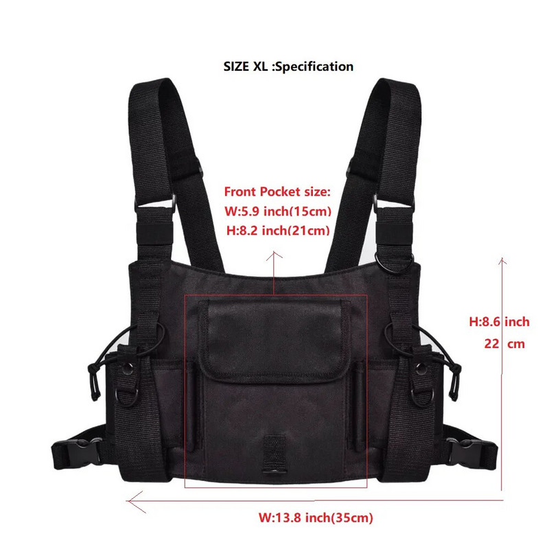 Universalus dvipusis radijo dėklas, diržai krūtinės įtaiso krepšys, taktinis hiphopo gatvės aprangos funkcinis liemenės kišenė priekinės pakuotės maišelio dėklas