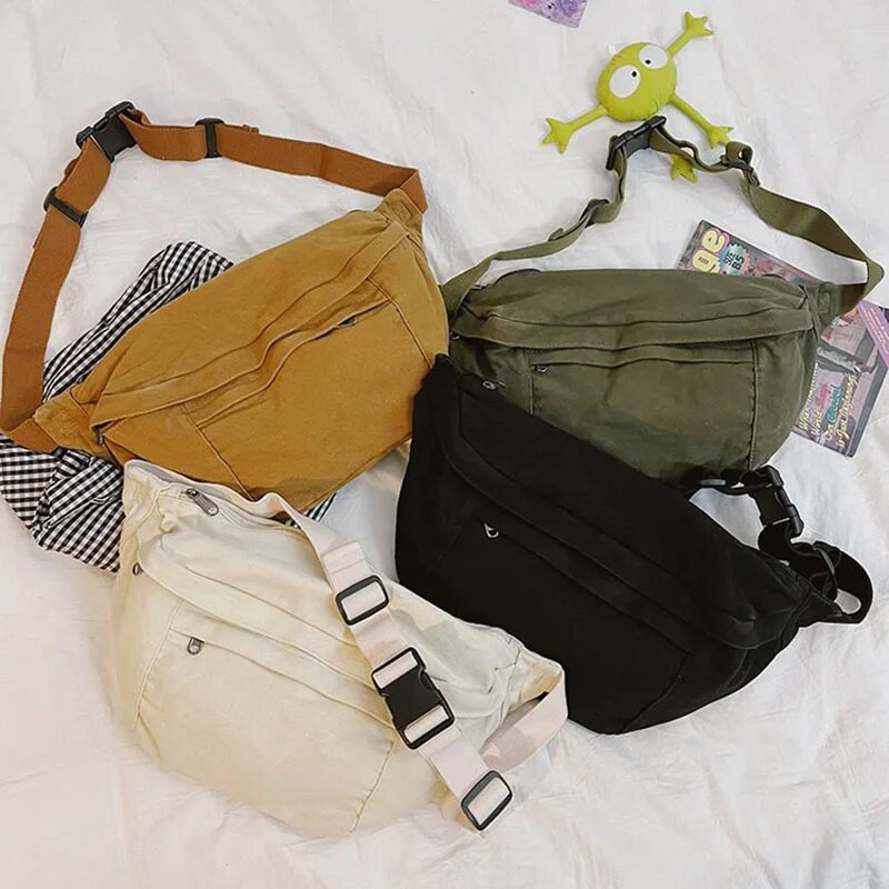 Įprastas solidus „Fanny“ krepšys juosmens krepšys Didelės talpos „Unisex Crossbody“ krūtinės krepšiai juosmens komplektas „Hip hop“ drobinis diržo krepšys telefono pakuotėje piniginė