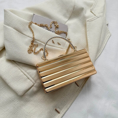 Luksuzna zlatna ženska večernja torbica za zabavu za žene, torbica s metalnom ručkom, ručna torbica, torbica, lanac, torba preko ramena, mini kutija