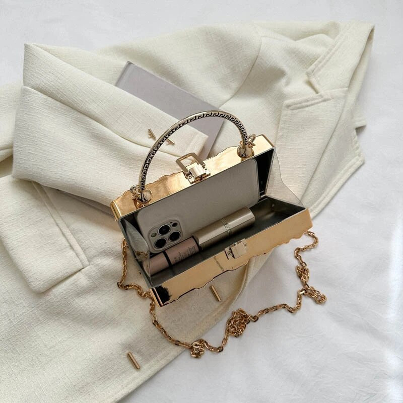 Luksuzna zlatna ženska večernja torbica za zabavu za žene, torbica s metalnom ručkom, ručna torbica, torbica, lanac, torba preko ramena, mini kutija