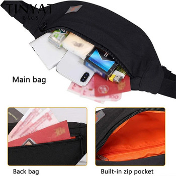 TINYAT New ανδρική τσάντα περιστασιακής μέσης μάρκας Canvas Shoulder Fanny Packs Γυναικεία τσάντα για ζώνη για χρήματα Τηλέφωνο Μαύρη τσάντα ισχίου