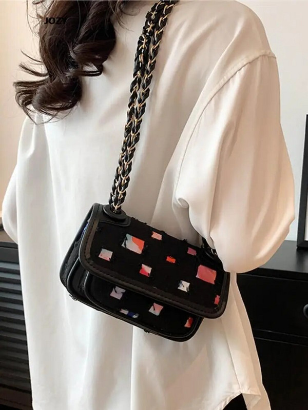 JOZY Ležerne platnene nove torbe na rame s lancem za žene Luksuzne dizajnerske ljetne modne mini ženske ručne torbice preko tijela Y2k torbice