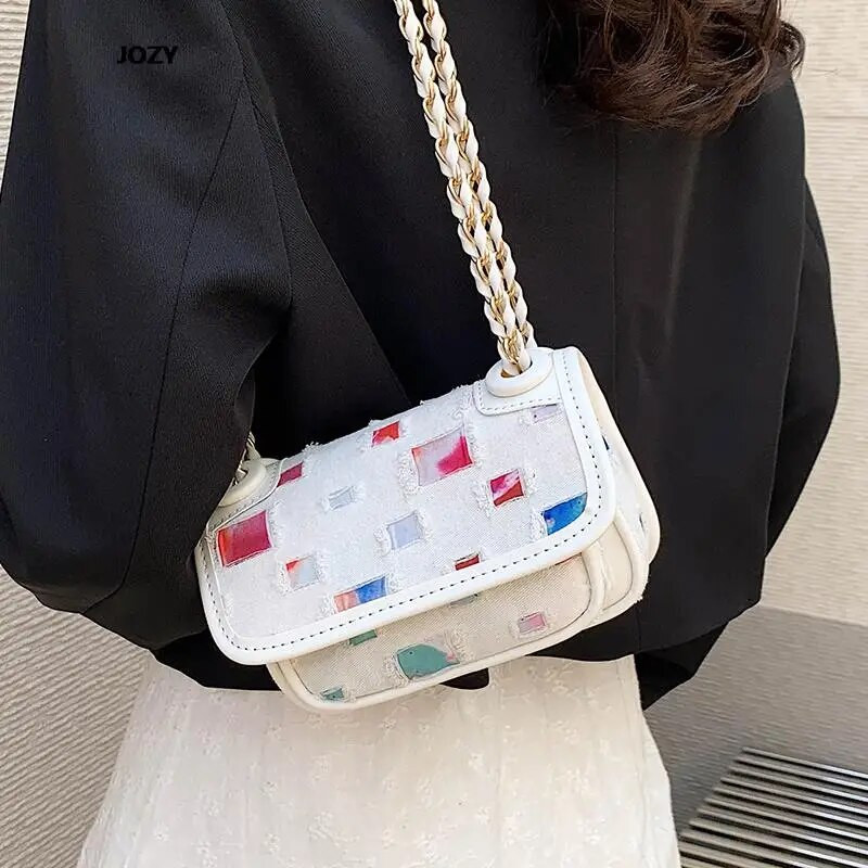 JOZY Ležerne platnene nove torbe na rame s lancem za žene Luksuzne dizajnerske ljetne modne mini ženske ručne torbice preko tijela Y2k torbice