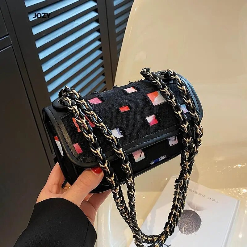 JOZY Ležerne platnene nove torbe na rame s lancem za žene Luksuzne dizajnerske ljetne modne mini ženske ručne torbice preko tijela Y2k torbice