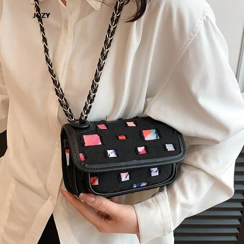 JOZY Ležerne platnene nove torbe na rame s lancem za žene Luksuzne dizajnerske ljetne modne mini ženske ručne torbice preko tijela Y2k torbice
