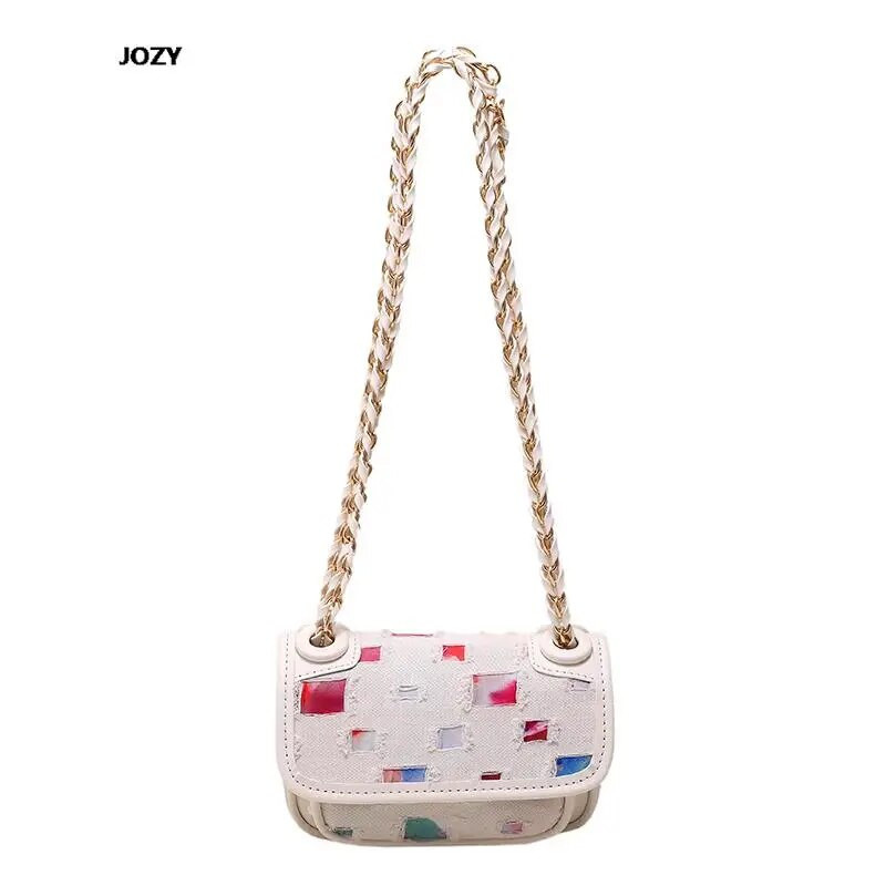 JOZY Ležerne platnene nove torbe na rame s lancem za žene Luksuzne dizajnerske ljetne modne mini ženske ručne torbice preko tijela Y2k torbice
