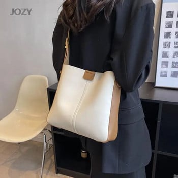 Jozy Bucket Bags For Women Тенденции за пролетта на 2023 г. Кожена чанта през рамо Странична чанта Дамски едноцветни дамски чанти Пътуване Пазаруване Tote Casual