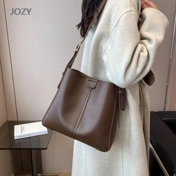 Jozy Bucket Bags For Women Тенденции за пролетта на 2023 г. Кожена чанта през рамо Странична чанта Дамски едноцветни дамски чанти Пътуване Пазаруване Tote Casual