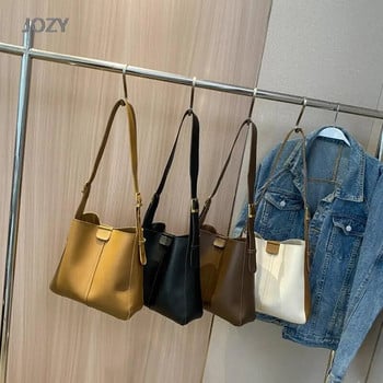 Jozy Bucket Bags For Women Тенденции за пролетта на 2023 г. Кожена чанта през рамо Странична чанта Дамски едноцветни дамски чанти Пътуване Пазаруване Tote Casual