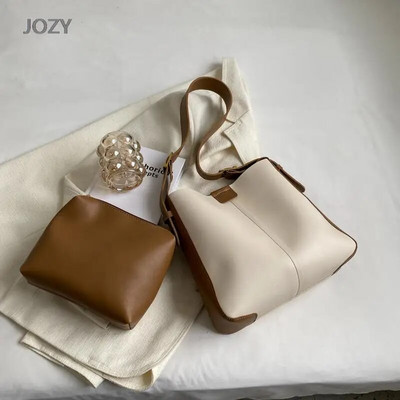 „Jozy Bucket“ krepšiai moterims, 2023 m. pavasario tendencijos, odinis pečių šoninis krepšys, moteriškos vienspalvės rankinės Kelionių pirkinių krepšys, laisvalaikis