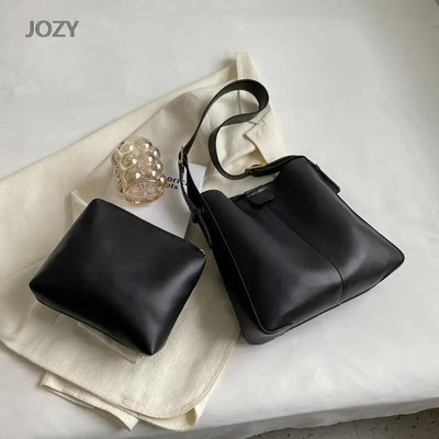 „Jozy Bucket“ krepšiai moterims, 2023 m. pavasario tendencijos, odinis pečių šoninis krepšys, moteriškos vienspalvės rankinės Kelionių pirkinių krepšys, laisvalaikis