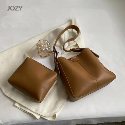 „Jozy Bucket“ krepšiai moterims, 2023 m. pavasario tendencijos, odinis pečių šoninis krepšys, moteriškos vienspalvės rankinės Kelionių pirkinių krepšys, laisvalaikis