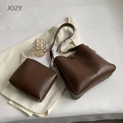 „Jozy Bucket“ krepšiai moterims, 2023 m. pavasario tendencijos, odinis pečių šoninis krepšys, moteriškos vienspalvės rankinės Kelionių pirkinių krepšys, laisvalaikis