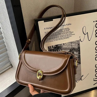 Αριστοκρατική vintage υψηλής ποιότητας επώνυμη τσάντα ώμου καφέ για γυναίκες 2023 Νέες μοντέρνες δερμάτινες τσάντες χιαστί PU Πολυτελής μόδας