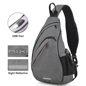 Mixi Ανδρικό σακίδιο πλάτης με έναν ώμο Γυναικεία τσάντα σφεντόνα χιαστί USB για αγόρια Ποδηλασία αθλητικά ταξίδια Ευέλικτη τσάντα μόδας Μαθητικό Σχολείο