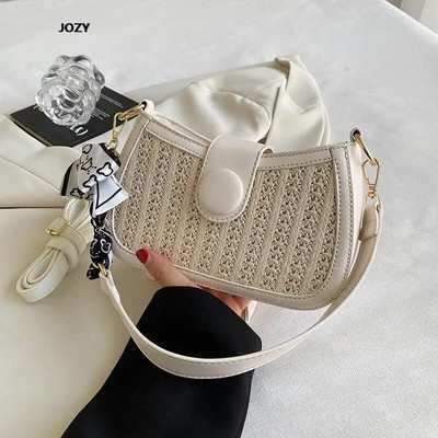 Nauji vasaros laisvalaikio šiaudų pynimo prabangūs dizainerių maži krepšiai ant pečių, 2023 m. madingi, universalūs kelioniniai skersiniai krepšiai moterims, piniginė