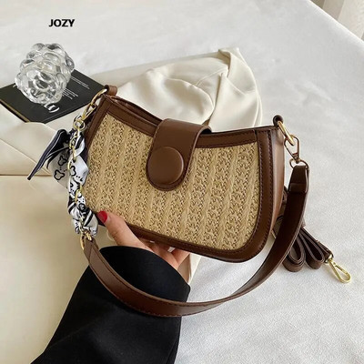 Nauji vasaros laisvalaikio šiaudų pynimo prabangūs dizainerių maži krepšiai ant pečių, 2023 m. madingi, universalūs kelioniniai skersiniai krepšiai moterims, piniginė