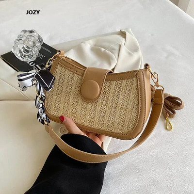 Nauji vasaros laisvalaikio šiaudų pynimo prabangūs dizainerių maži krepšiai ant pečių, 2023 m. madingi, universalūs kelioniniai skersiniai krepšiai moterims, piniginė